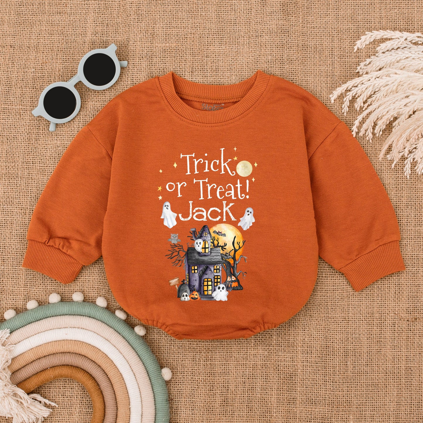 First Halloween Bubble Romper, Pumpkin Bodysuit, Baby Shower Gift