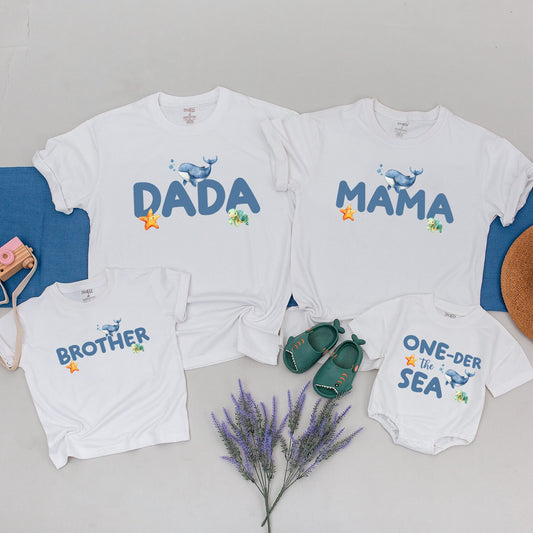 Matching Under the Sea Family Birthday Shirts, Baby Boy 1st Birthday Outfit, One-der the Sea Party, Mama, Dada, Sister