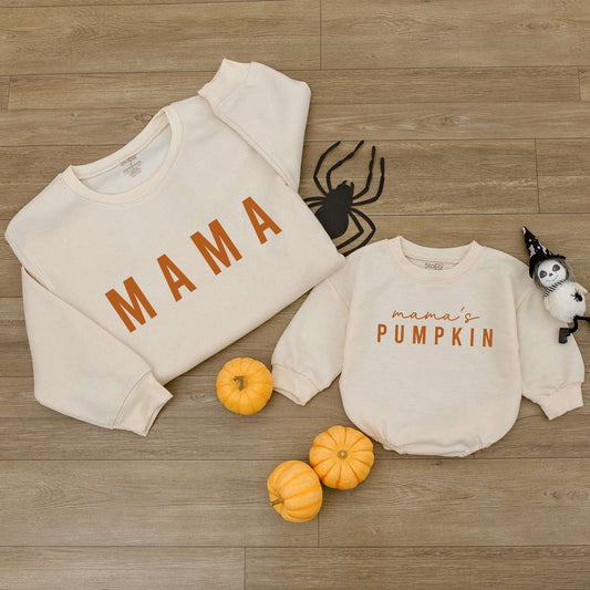 Mama's Pumpkin Bubble Romper Custom Baby Bodysuit Cute 1st Thanksgiving Outfit Personalized Mama Pumpkin Family Clothes Newborn Gift