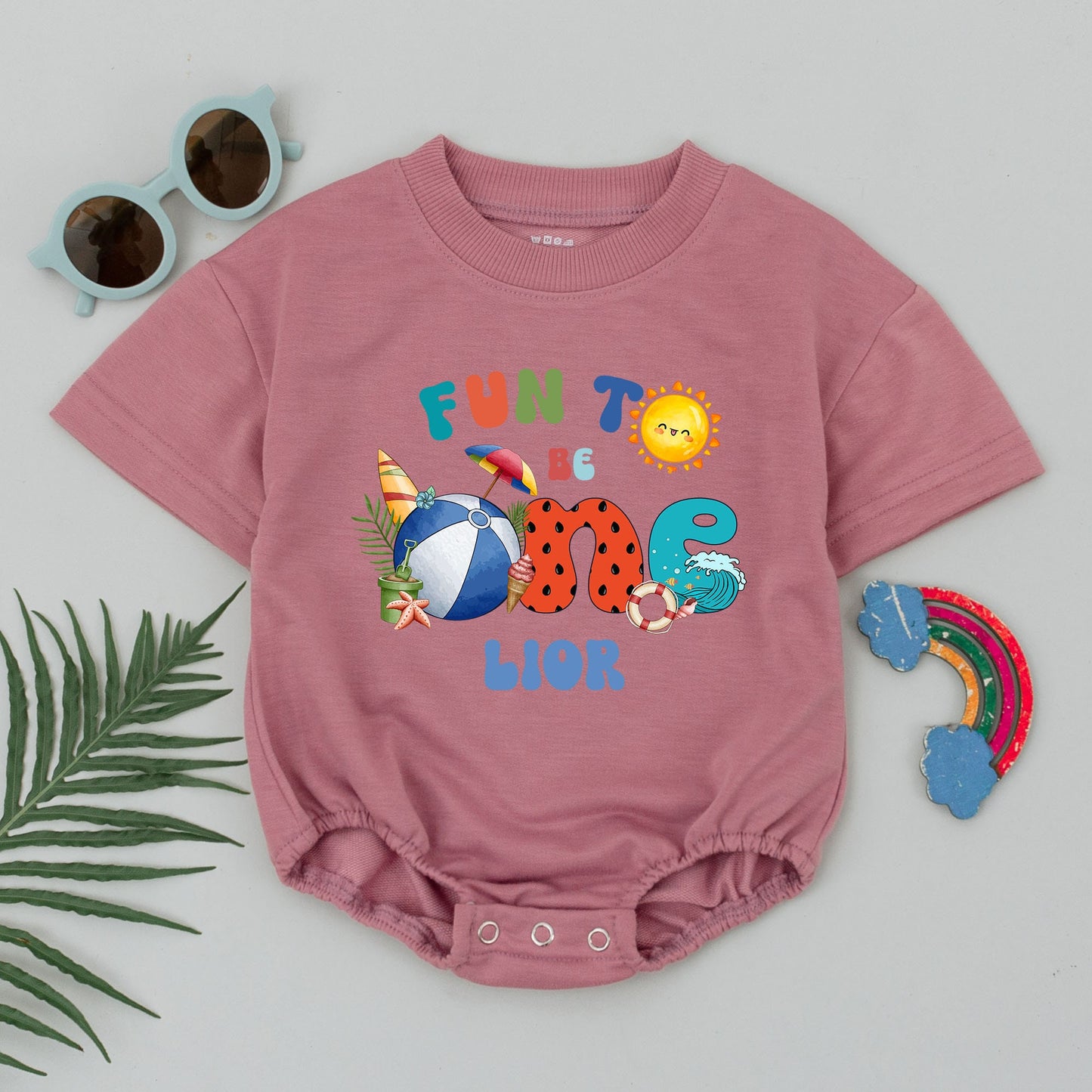 Fun to Be One Personalized Birthday Romper, Beach Theme First Birthday Outfit, Custom Name Baby Bodysuit, Cake Smash Outfit, Summer Pool Party Outfit 138