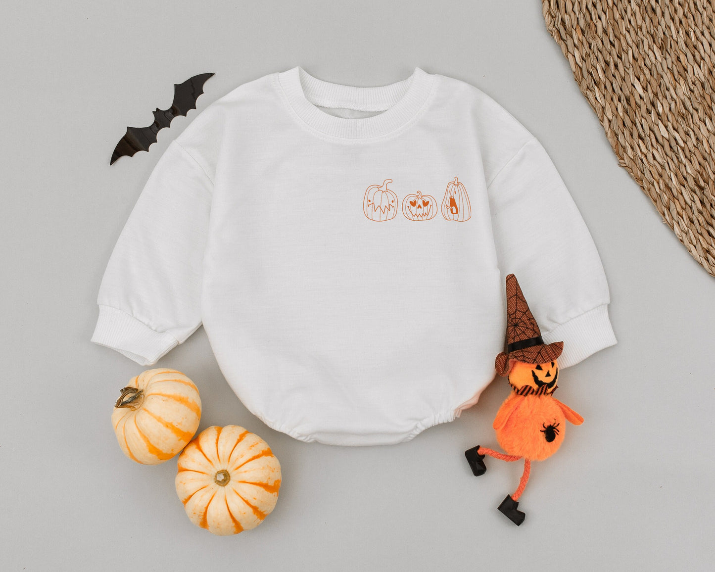 Spooky Pumpkin Baby Romper Retro Halloween Toddler First Halloween Outfit Cute Pumpkin Print Natural Vintage Baby Clothes
