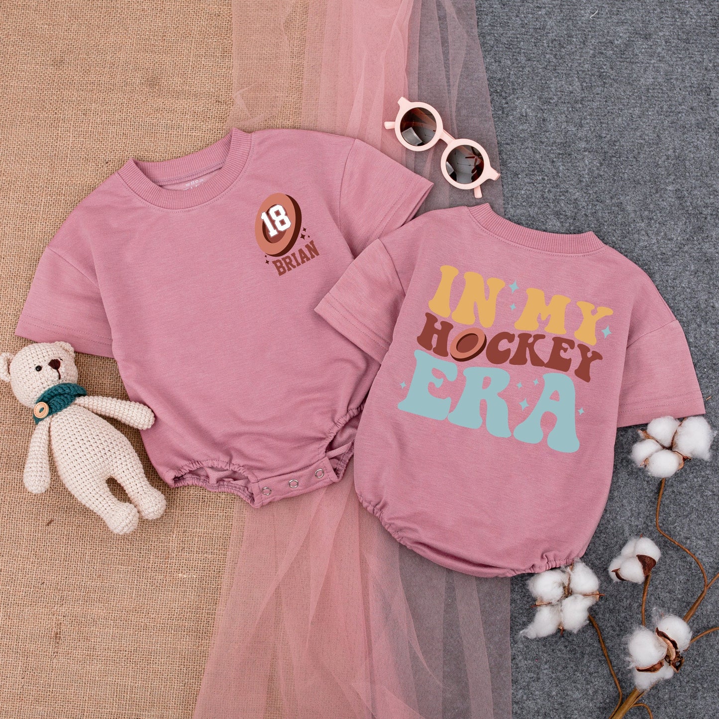 Custom In My Hockey Era Baby Romper Personalized Name 18 Puck Design Future Hockey Player Outfit Short Sleeve Funny Newborn Game Day Fan