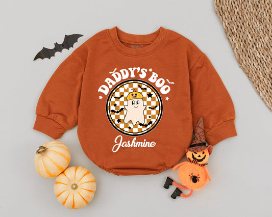 Custom Halloween Baby Romper with Name - Vintage Ghost Bodysuit