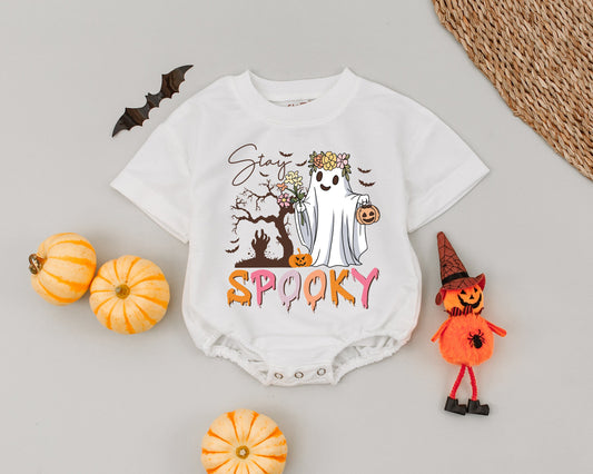 Retro "Stay Spooky" Ghost Romper: Baby's First Halloween Outfit