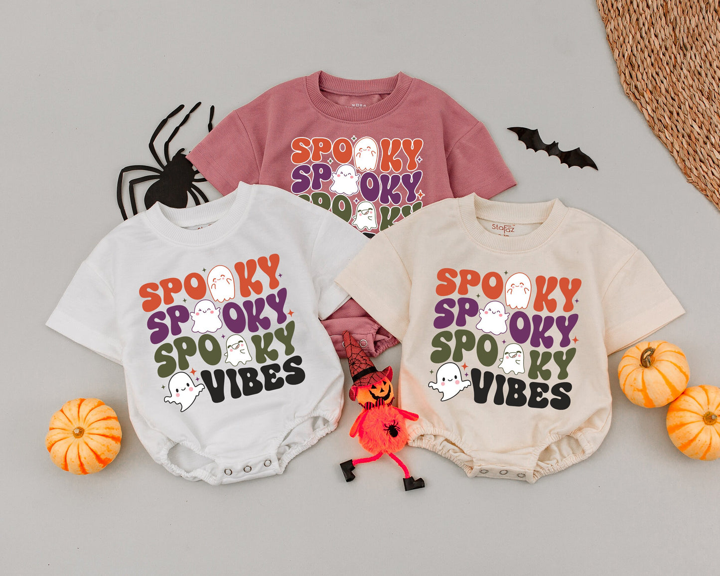 Retro Halloween Romper: Spooky Vibes Outfit for Baby Boys & Girls