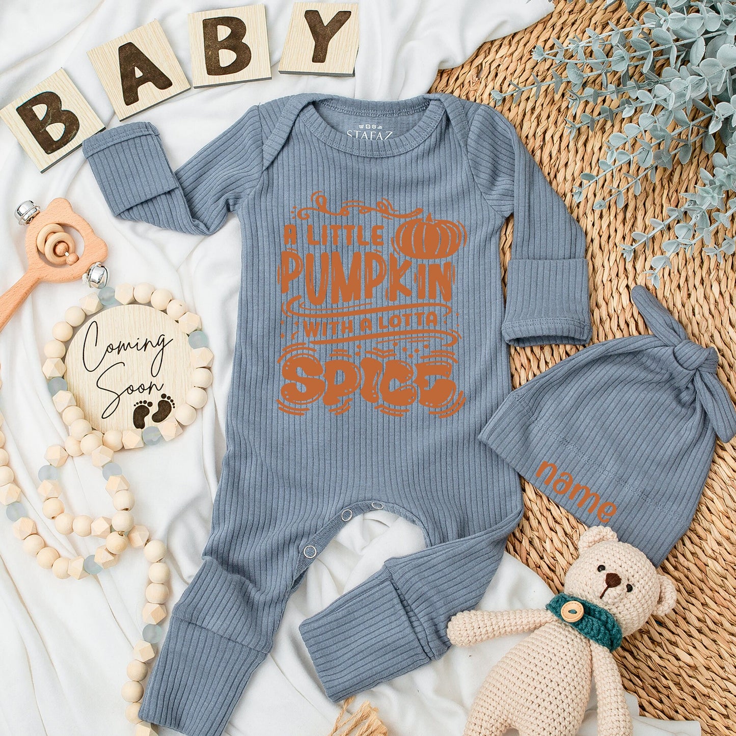 Cute Little Pumpkin Baby Bodysuit and Hat Set Newborn Baby Shower Gift Coming Home Outfit Long Sleeve Baby Announcement