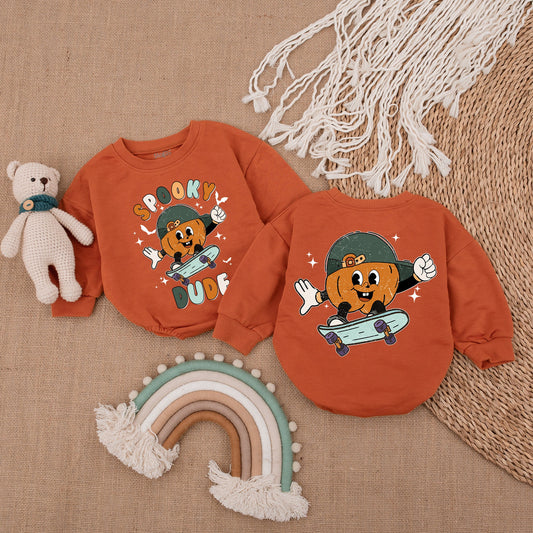 Retro Boy Halloween Romper - Cute Baby Spooky Outfit - First Costume