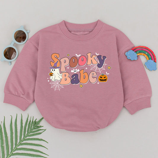 Spooky Babe Romper Retro Ghost & Pumpkin Design First Halloween Outfit Baby Girl Newborn Clothes Fun Fall Vibes