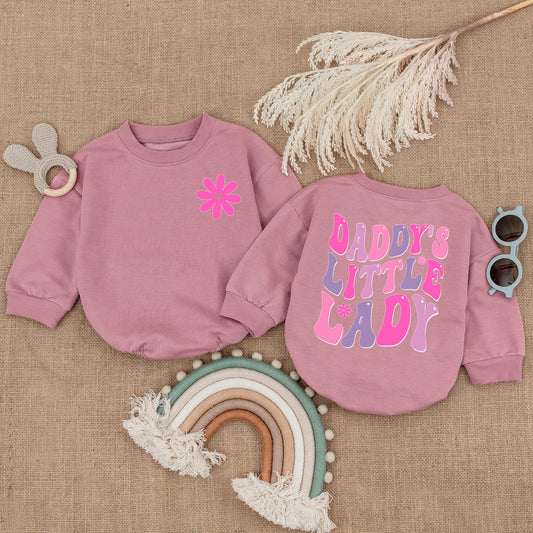 Custom Daddy's Little Lady Long-Sleeve Romper, Adorable Dad and Me Fathers Day Infant Outfit, Oversized Soft Cotton Baby Girl Clothes Gift Idea