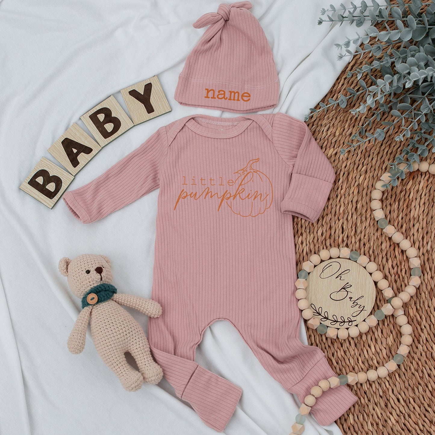 Our Little Pumpkin Baby Bodysuit and Hat Set Personalized Newborn Gift Coming Home Outfit Long Sleeve Baby Announcement Fall