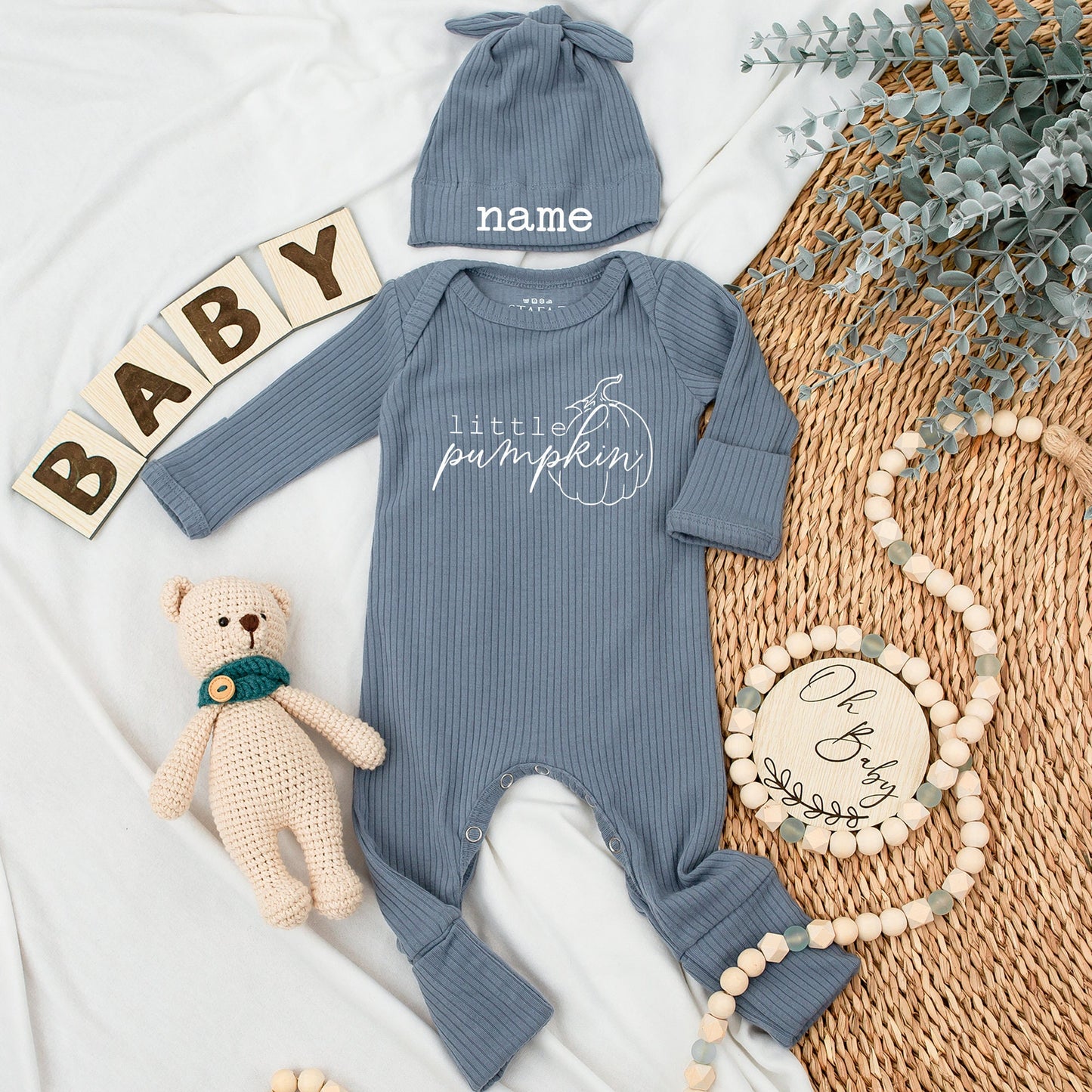 Our Little Pumpkin Baby Bodysuit and Hat Set Personalized Newborn Gift Coming Home Outfit Long Sleeve Baby Announcement Fall