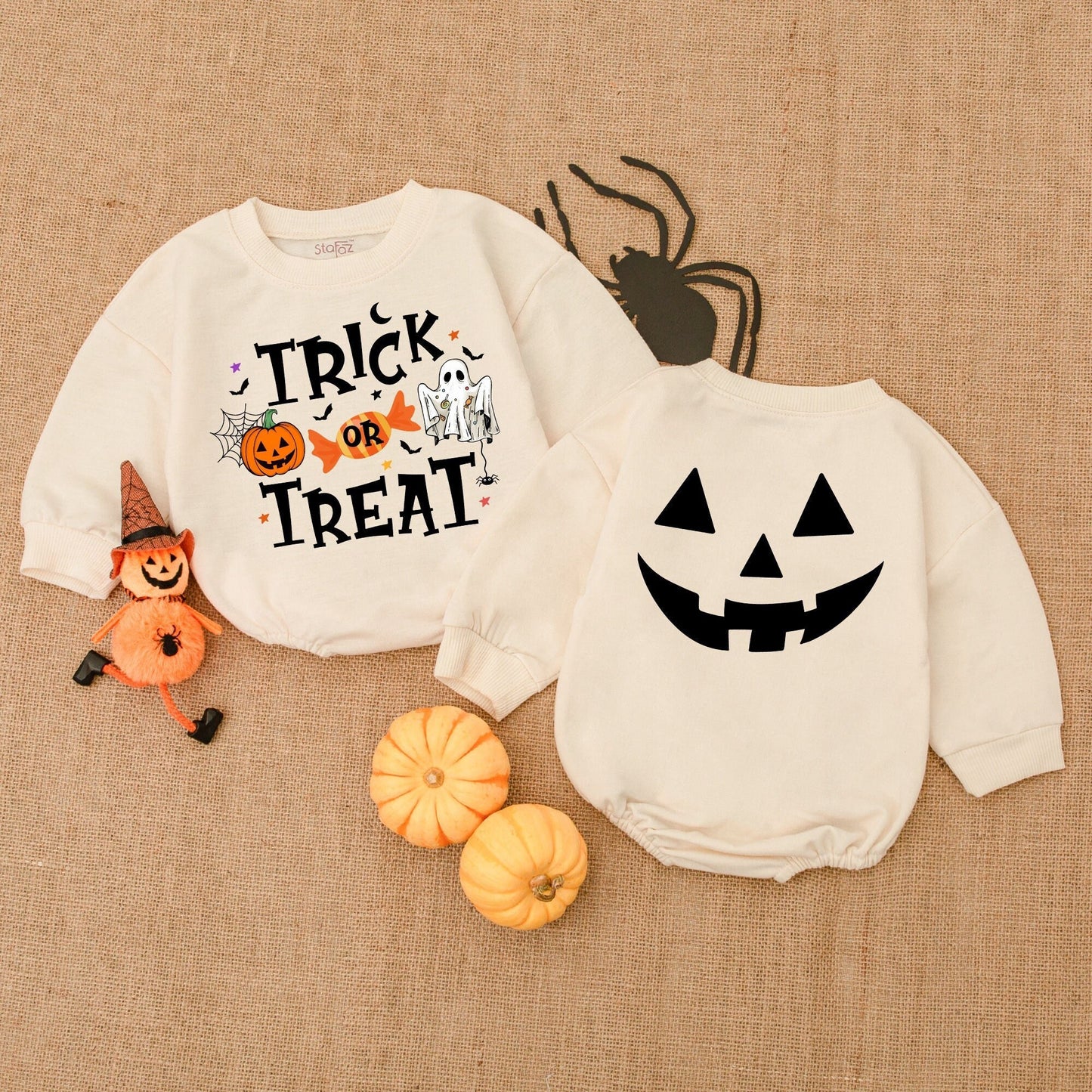 First Halloween Outfit: Pumpkin Bubble Romper & Bodysuit Set