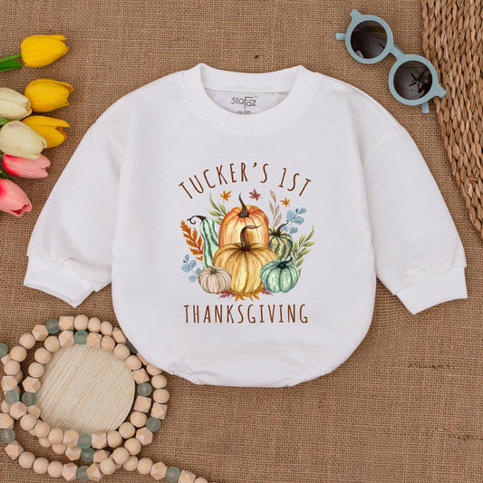 First Thanksgiving Baby Outfit, Custom Fall Pumpkin Bodysuit Romper