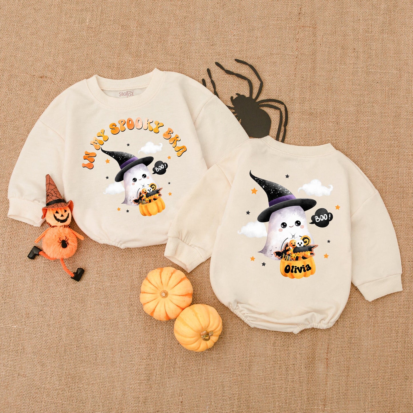 Vintage Pumpkin Bodysuit: Gender Neutral Halloween Baby Romper