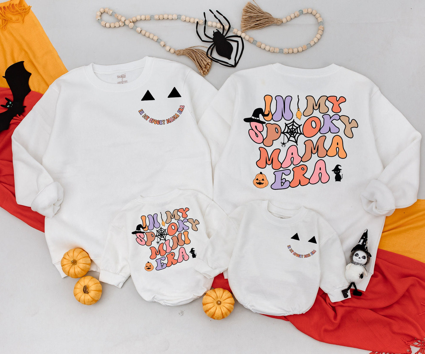 Matching Spooky Era Halloween Family Sweatshirts & Rompers | In My Spooky Mama/Mini Era Retro Design | Custom Fall Outfit