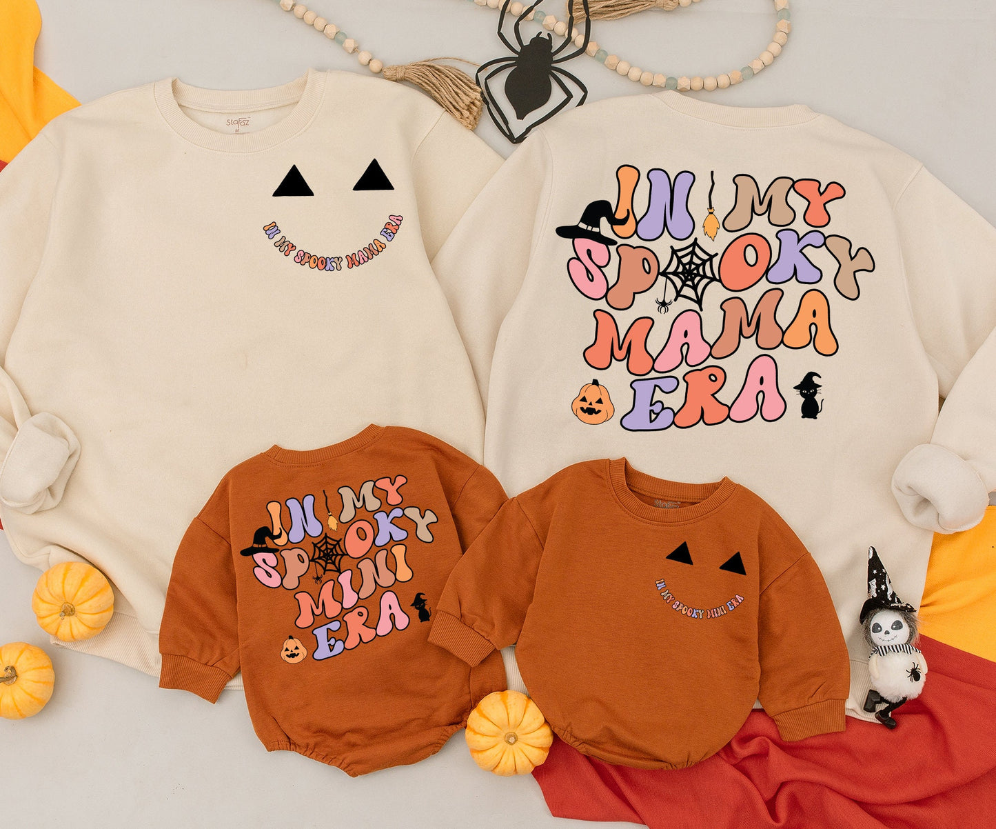 Matching Spooky Era Halloween Family Sweatshirts & Rompers | In My Spooky Mama/Mini Era Retro Design | Custom Fall Outfit