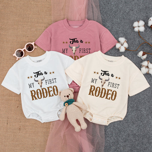 Custom First Rodeo Boy Romper - Cowboy 1st Birthday Outfit, Wild West Western Baby Clothes, Short Sleeve, One Year Old Gift