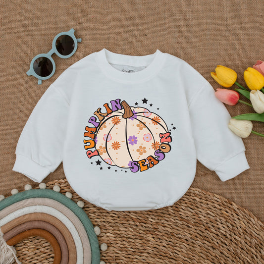 Autumn Pumpkin Baby Romper: Floral Fall Outfit for Halloween Fun