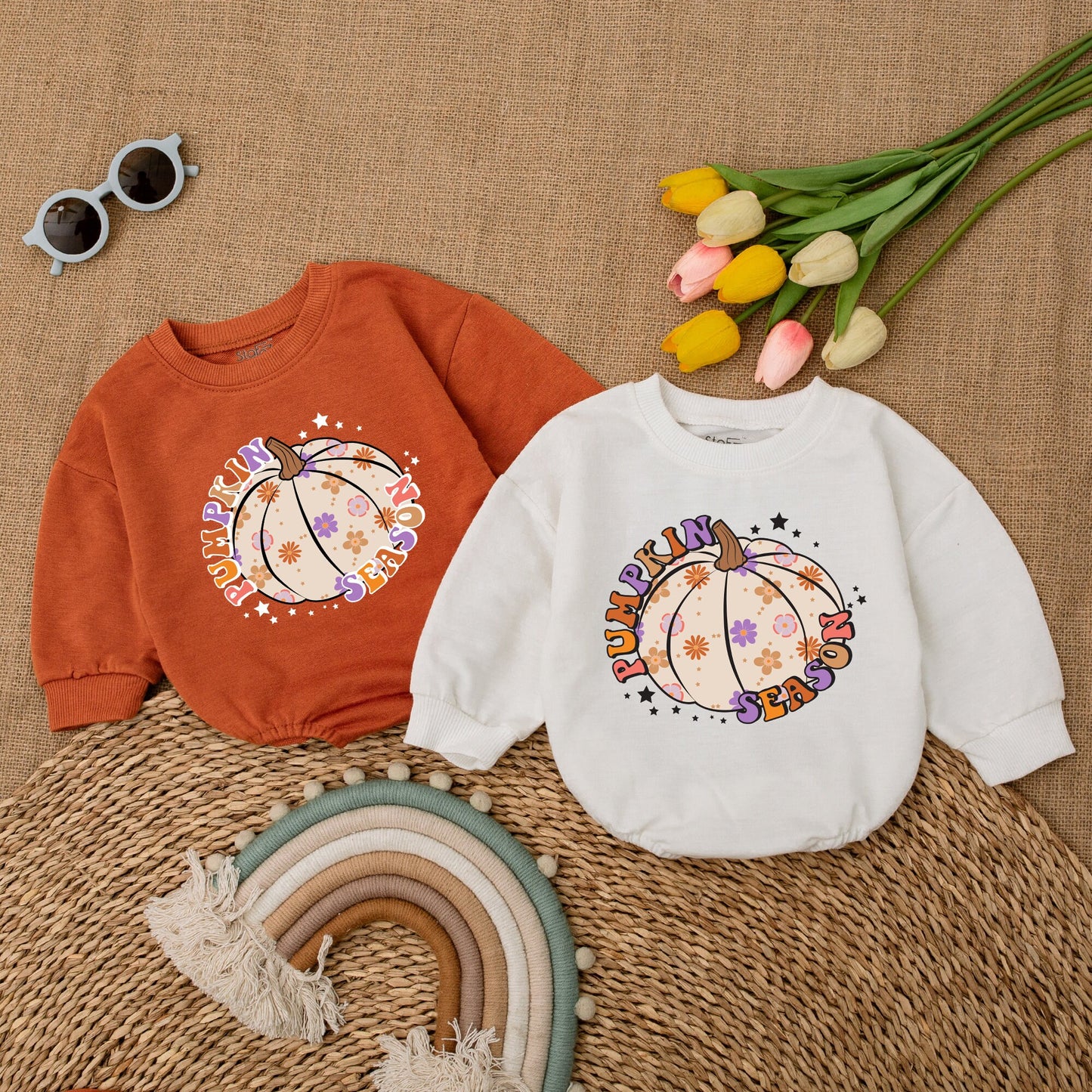 Autumn Pumpkin Baby Romper: Floral Fall Outfit for Halloween Fun