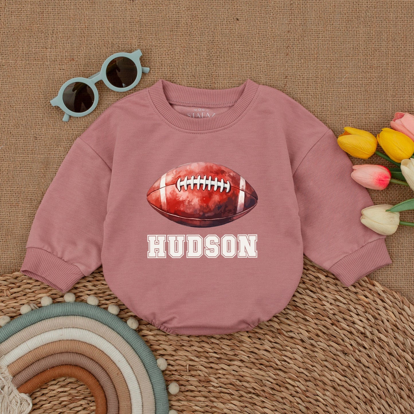 Custom Name Football Baby Romper – Game Day Baby Shower Gift