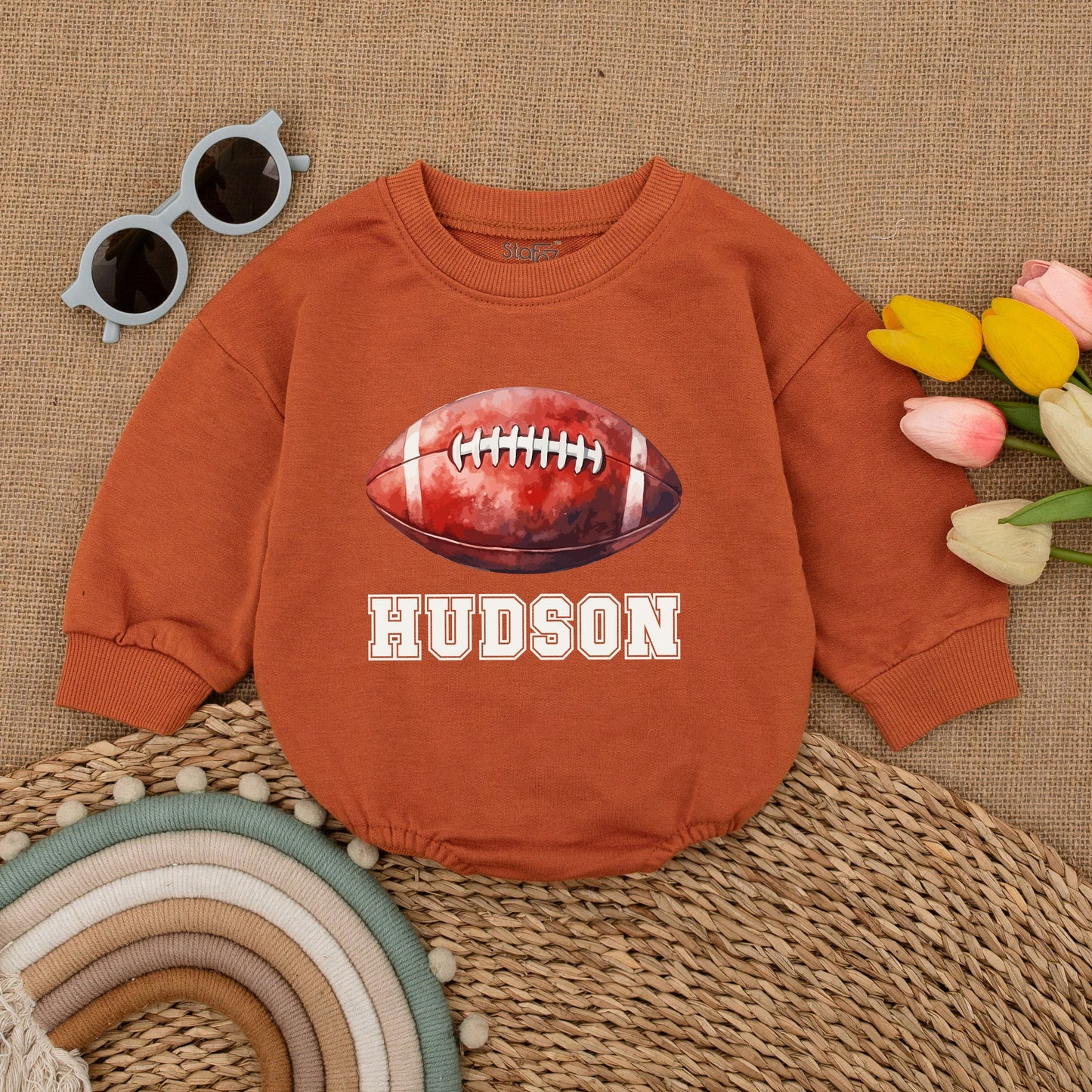 Custom Name Football Baby Romper – Game Day Baby Shower Gift