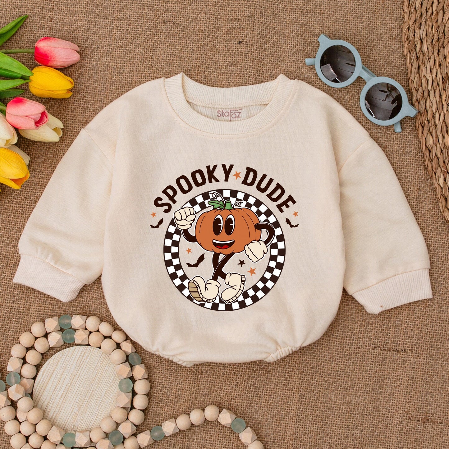 Spooky Dude Baby Romper Halloween Outfit, Funny Pumpkin Bubble Romper, Fall Baby Shower Gift, Cute Ghost Bodysuit for Newborn, Vintage Style