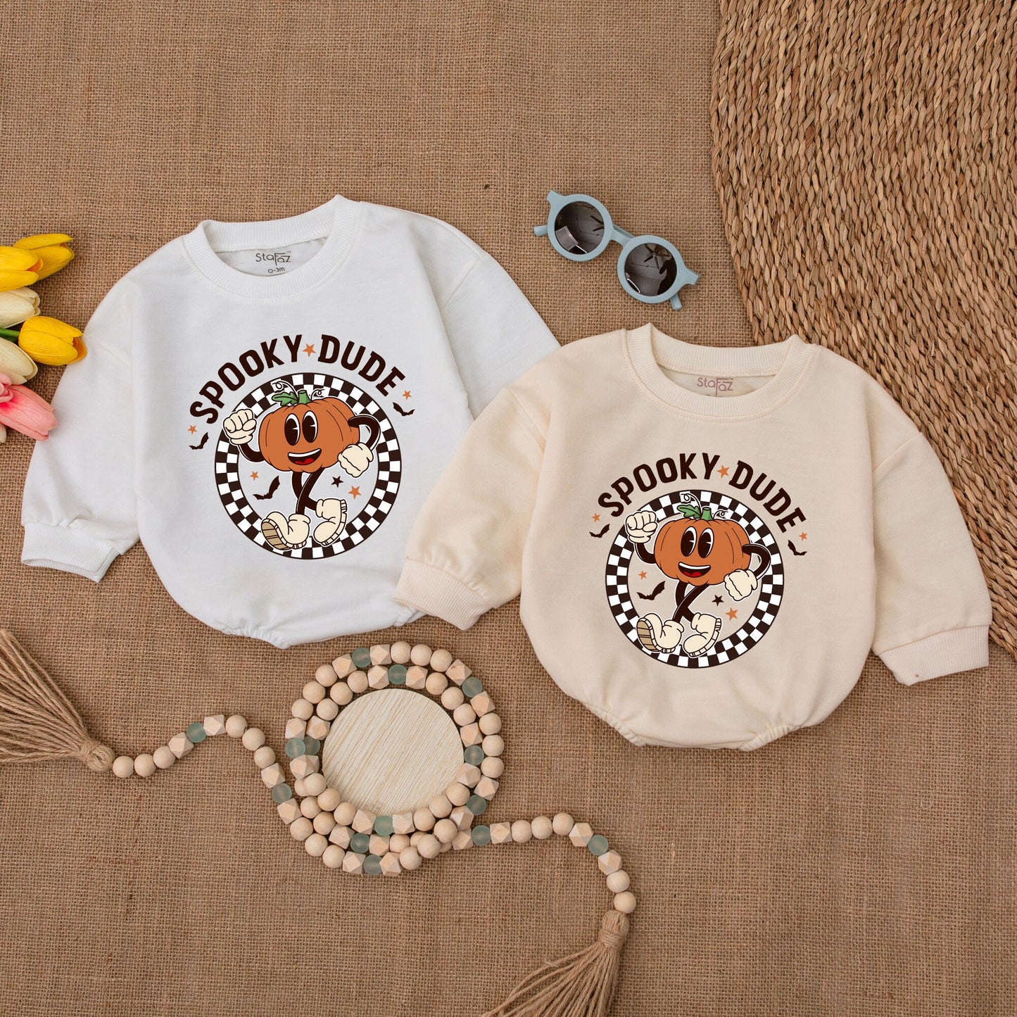 Spooky Dude Baby Romper Halloween Outfit, Funny Pumpkin Bubble Romper, Fall Baby Shower Gift, Cute Ghost Bodysuit for Newborn, Vintage Style