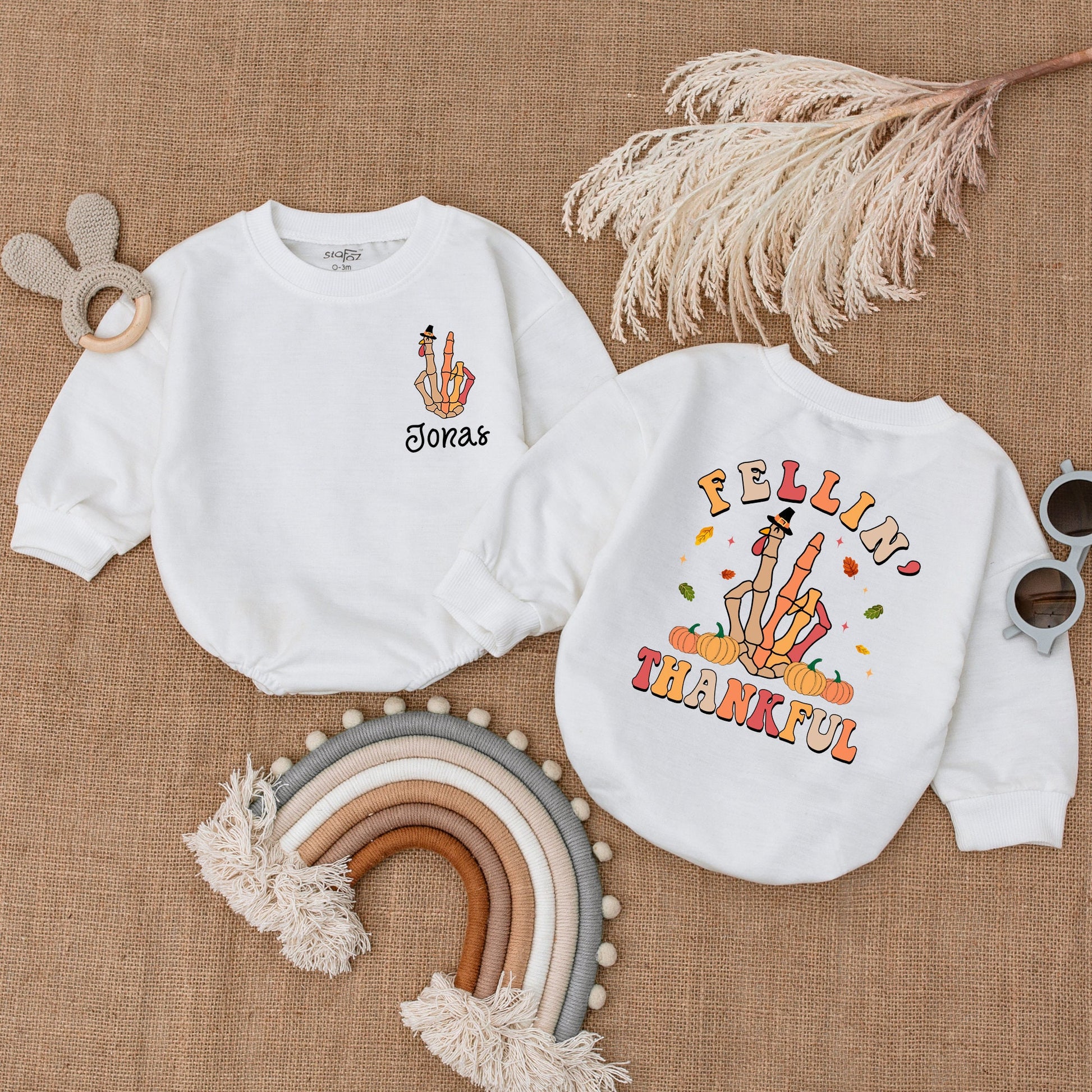 Thankful Turkey Baby Romper - Autumn Thanksgiving Bodysuit Outfit