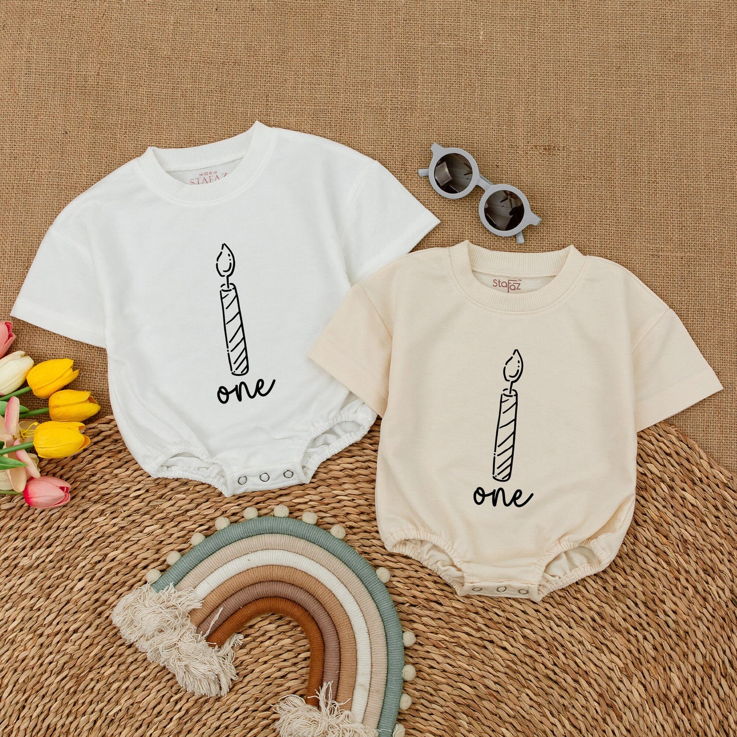 First Birthday Candle Romper, Sparkly One Candle Baby Bodysuit Outfit, Cute Cake Smash Shirt, Short Sleeve 1st Birthday Girl Clothes, Party Outfit