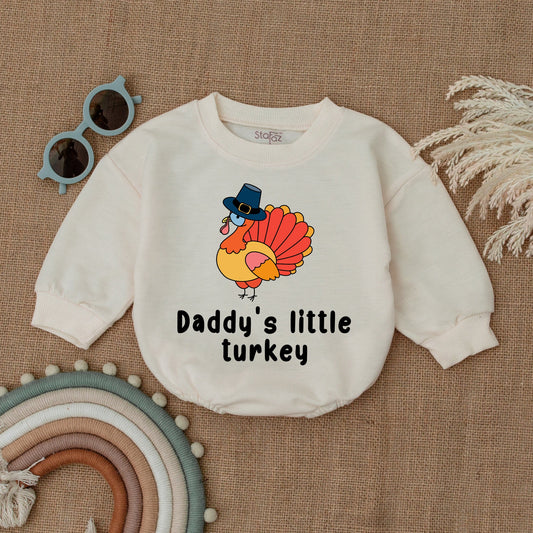 Thanksgiving Baby Romper: Daddy's Little Turkey Outfit, Fall Bodysuit