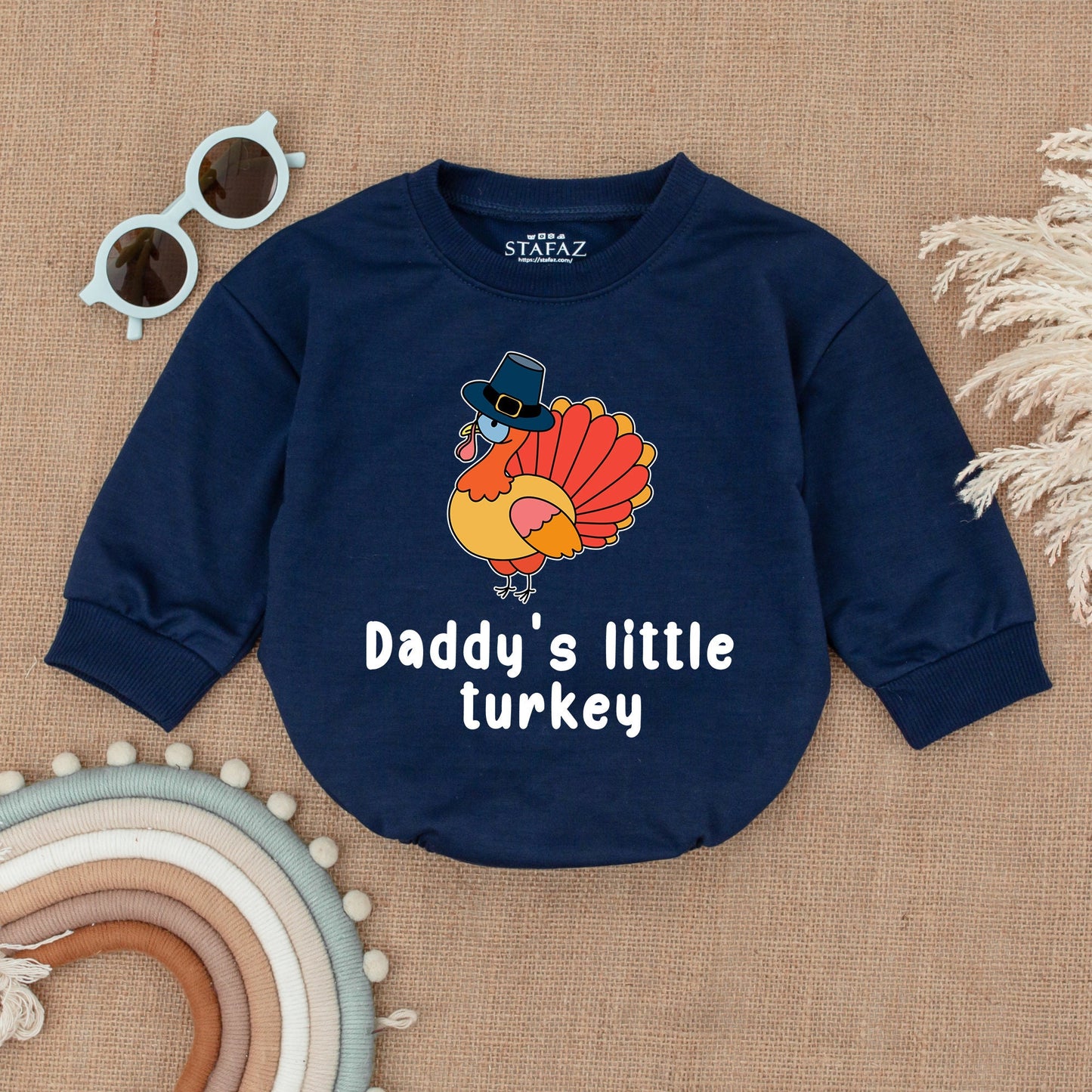 Thanksgiving Baby Romper: Daddy's Little Turkey Outfit, Fall Bodysuit