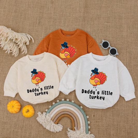Thanksgiving Baby Romper: Daddy's Little Turkey Outfit, Fall Bodysuit