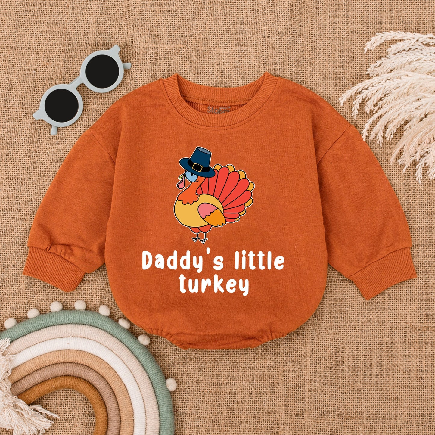Thanksgiving Baby Romper: Daddy's Little Turkey Outfit, Fall Bodysuit