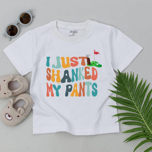 I Just Shanked My Pants Funny Golf T-Shirt for Toddler Future Golfer Baby Boy Announcement Cute Retro Teal Orange Yellow Navy