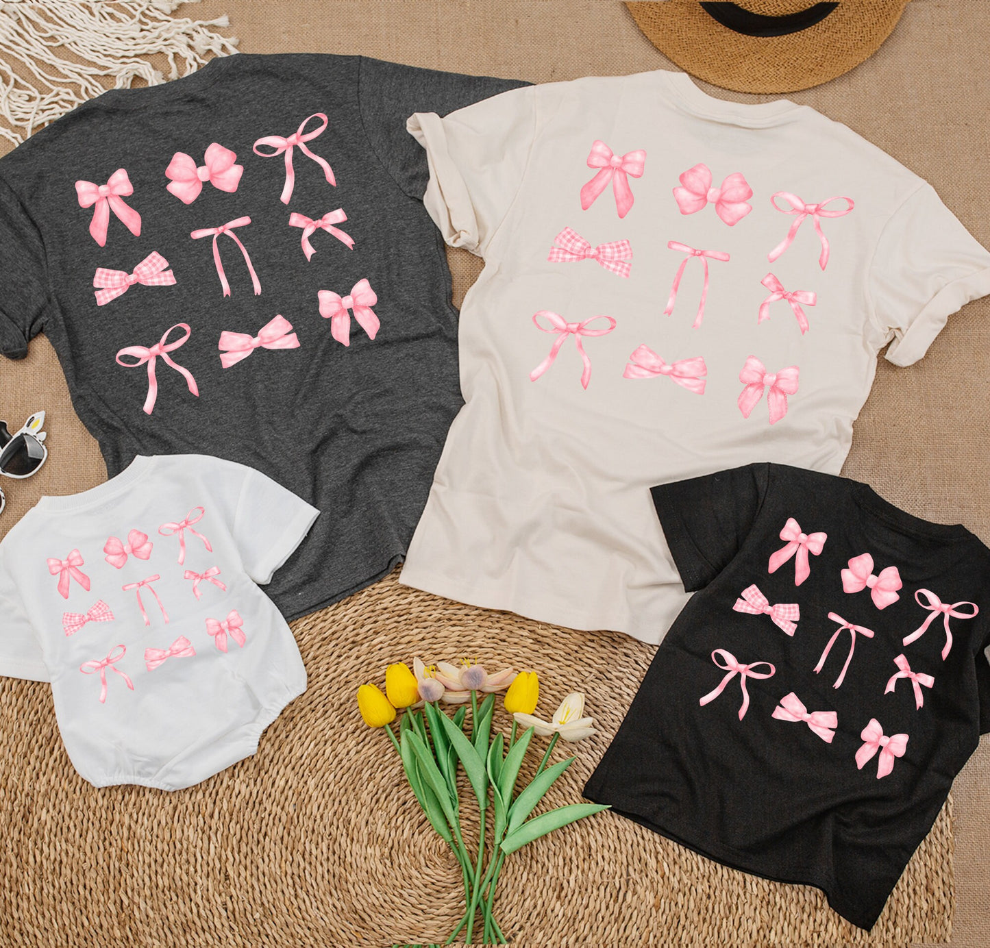 Matching Pink Bow Shirts: Mommy & Me Soft Girl Family Tees