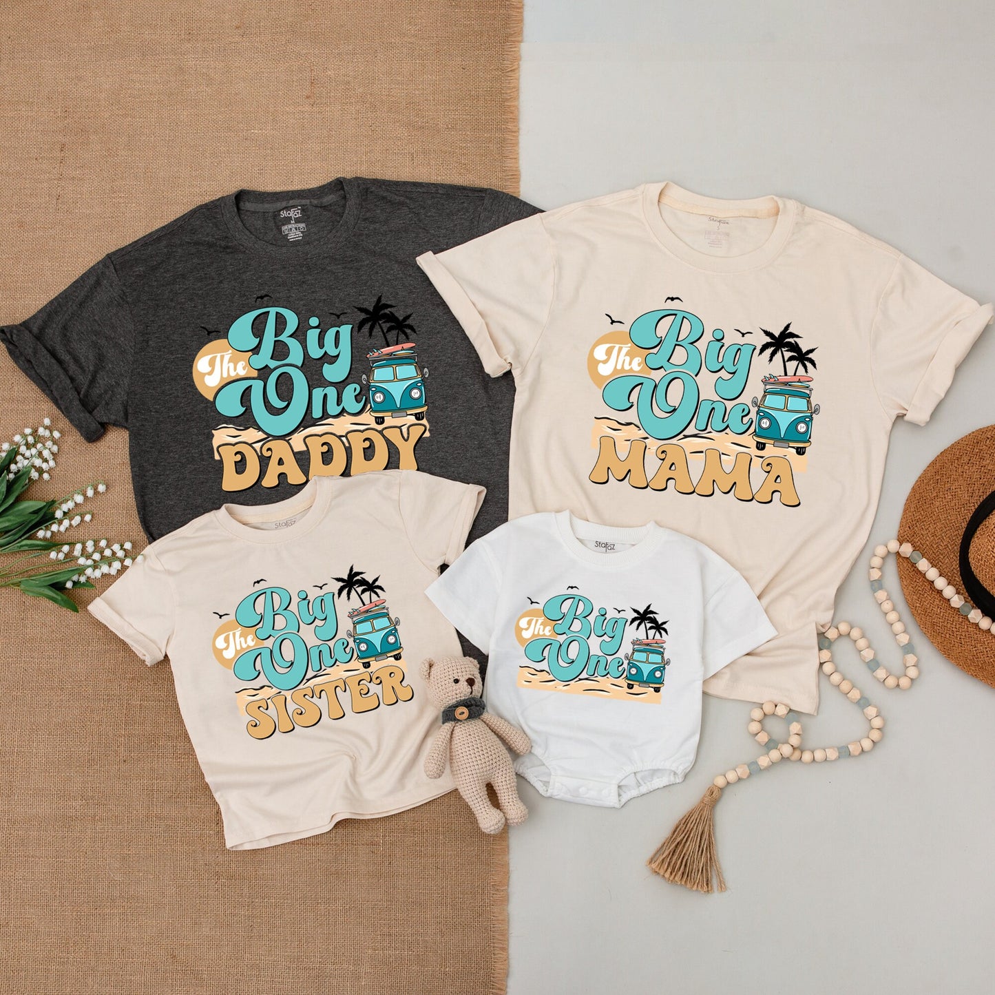 The Big One 1st Birthday Boy Surf Family Matching Outfits Custom Mommy and Me Shirts Surfer Wave Ocean Beach Celebration Bodysuit