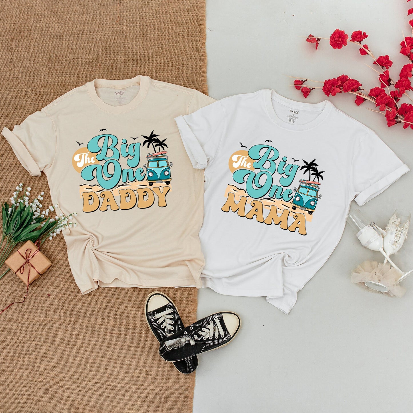 The Big One 1st Birthday Boy Surf Family Matching Outfits Custom Mommy and Me Shirts Surfer Wave Ocean Beach Celebration Bodysuit