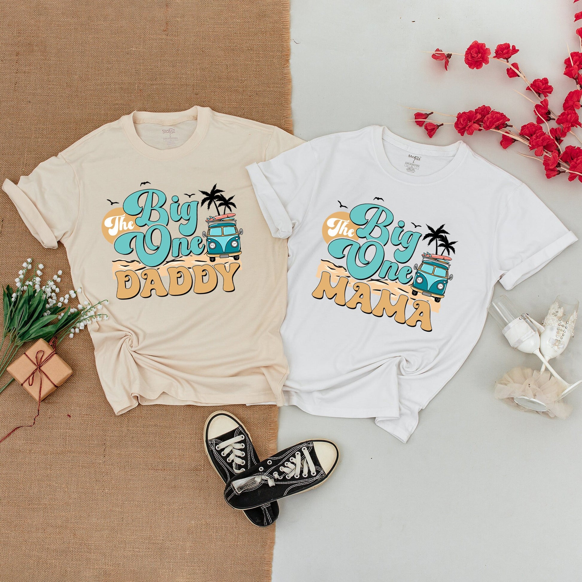 The Big One 1st Birthday Boy Surf Family Matching Outfits Custom Mommy and Me Shirts Surfer Wave Ocean Beach Celebration Bodysuit