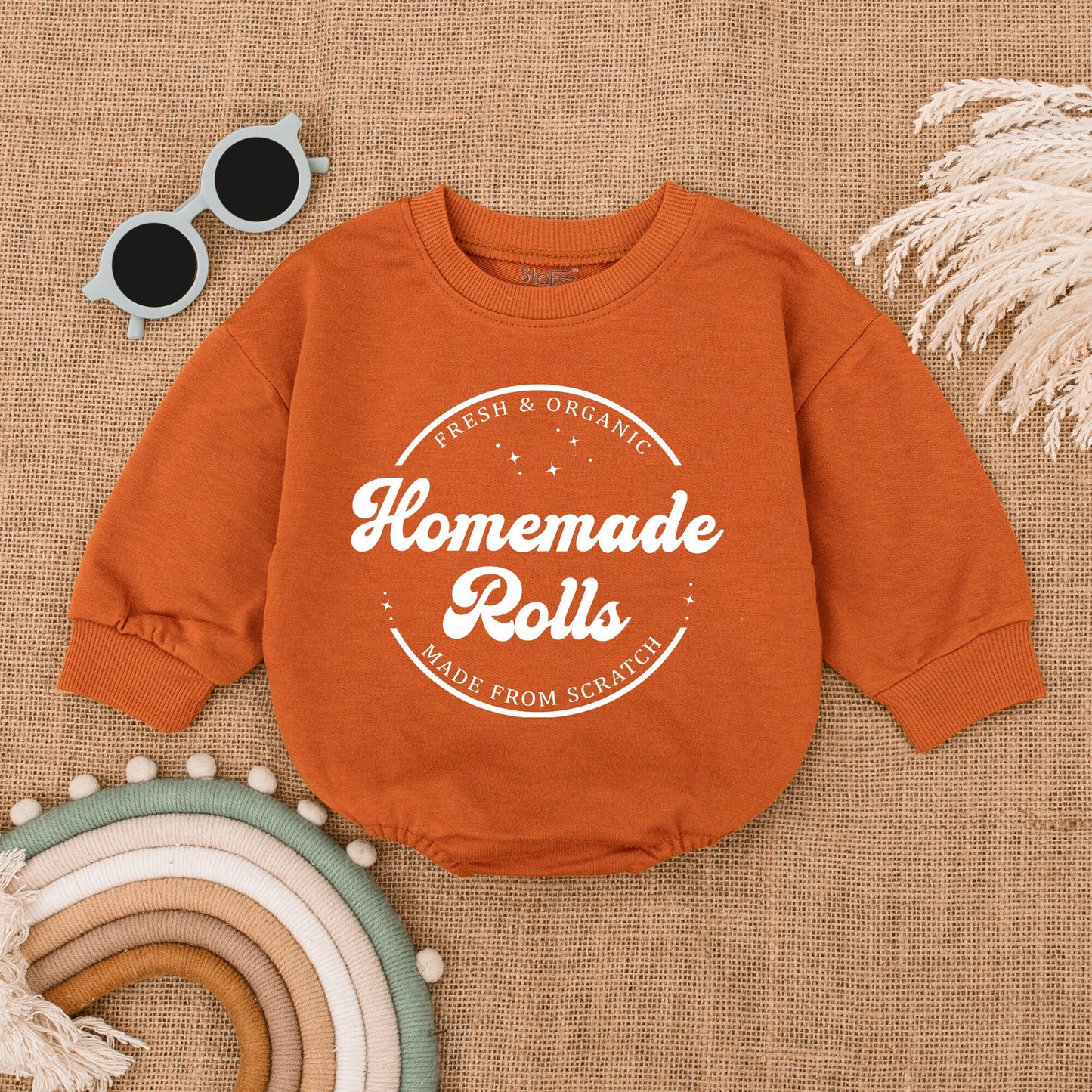 Retro Homemade Rolls Baby Romper Funny Thanksgiving Day Bodysuit Vintage Organic Fall Toddler Sweater Kids Clothes Baby Shower Gift