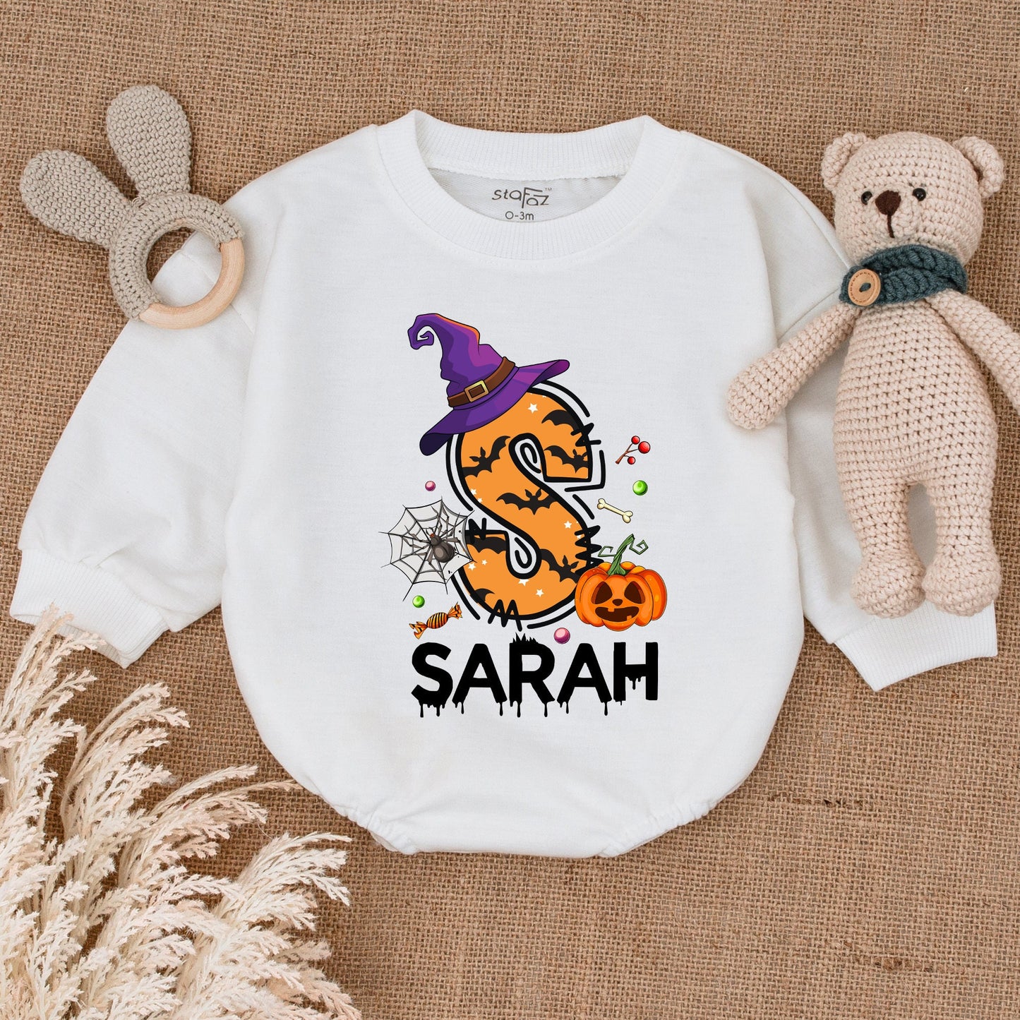Personalized First Halloween Bodysuit, Baby Fall Pumpkin Romper