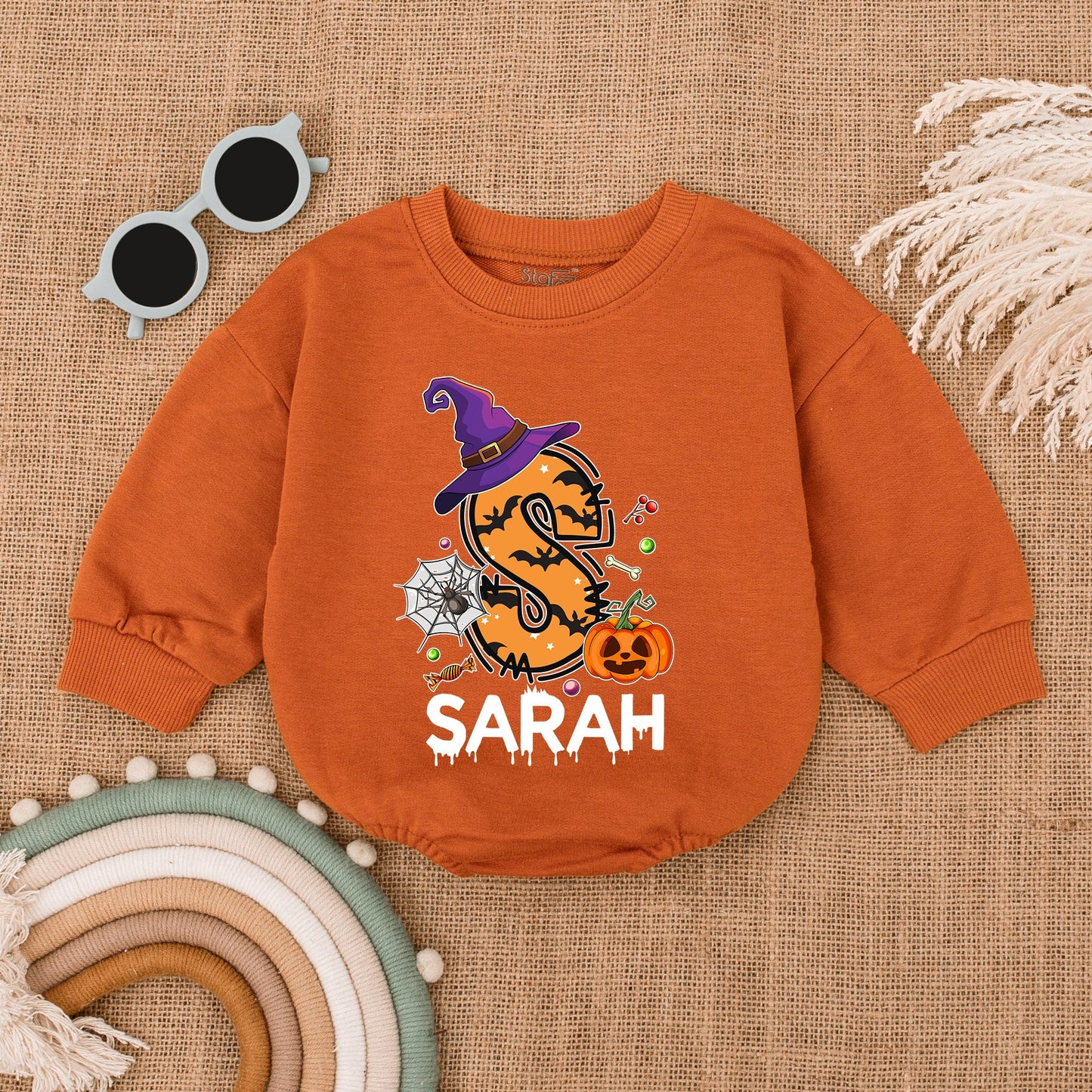 Personalized First Halloween Bodysuit, Baby Fall Pumpkin Romper