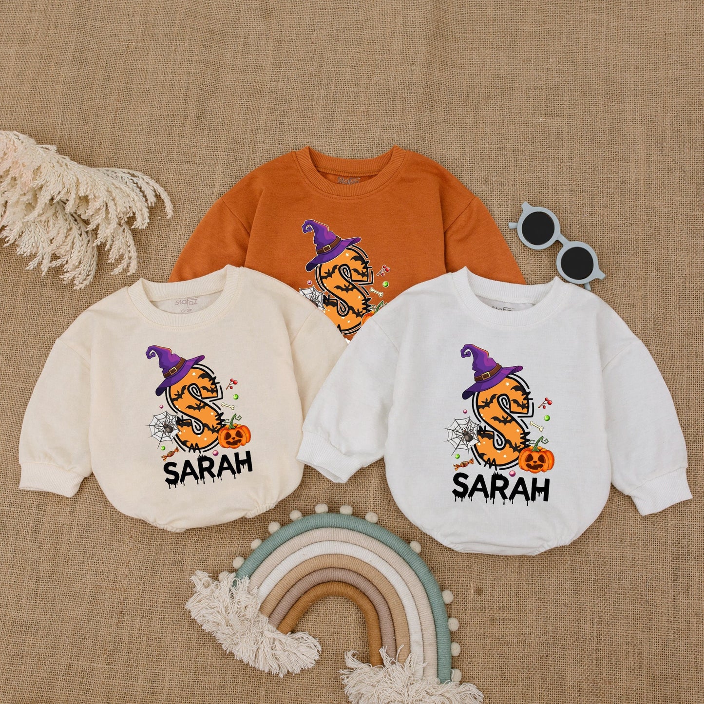 Personalized First Halloween Bodysuit, Baby Fall Pumpkin Romper