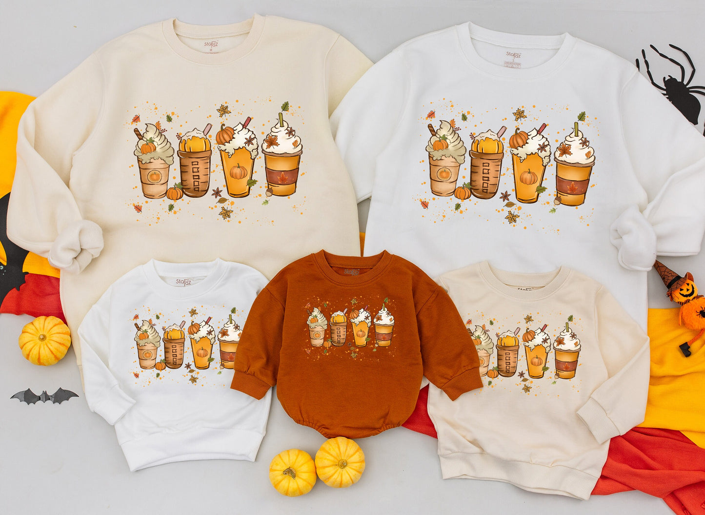 Cozy Pumpkin Spice Latte Family Sweatshirt Fall Coffee & Halloween Matching Outfits Mama & Me Autumn Vibes