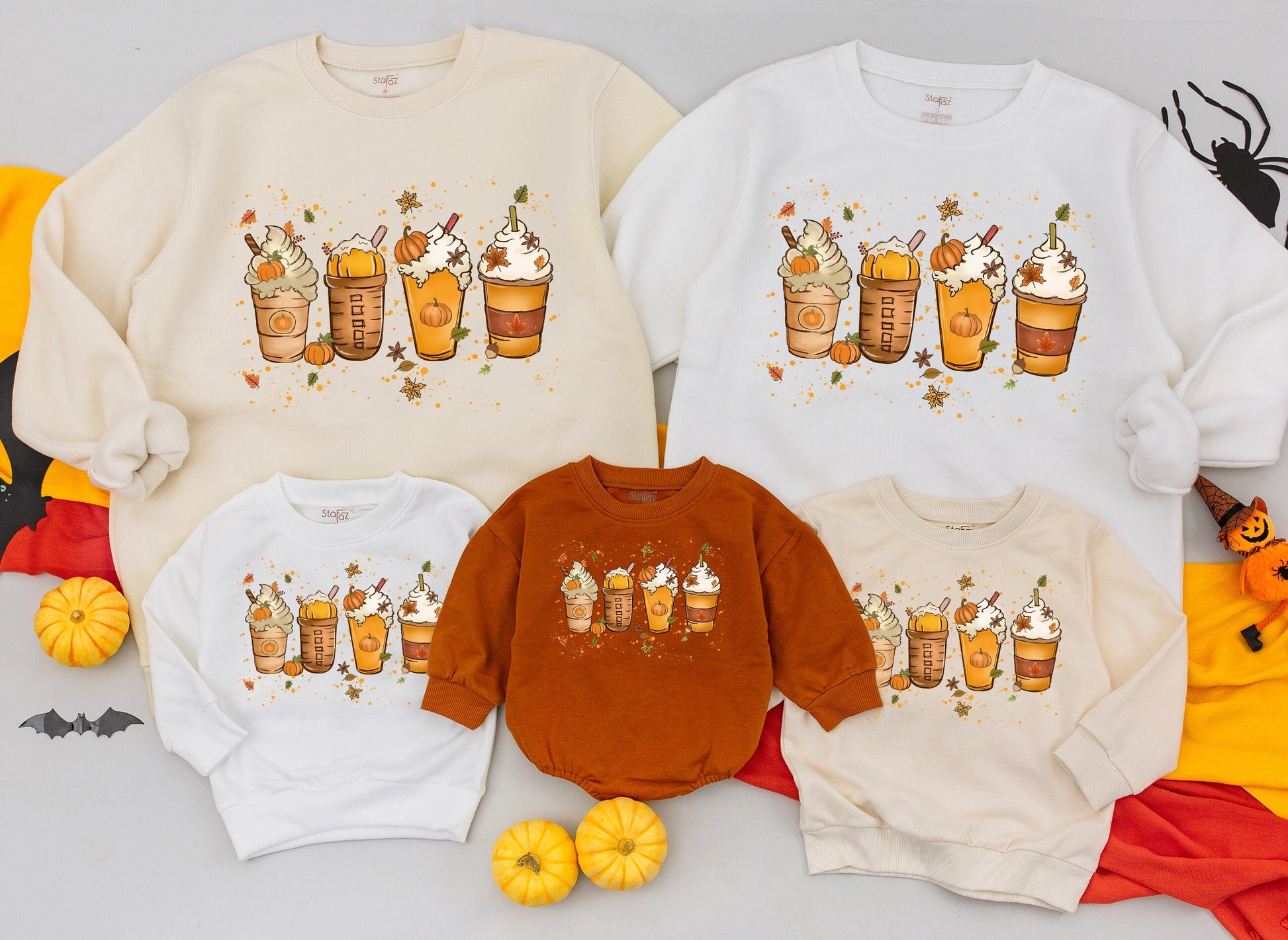 Cozy Pumpkin Spice Latte Family Sweatshirt Fall Coffee & Halloween Matching Outfits Mama & Me Autumn Vibes