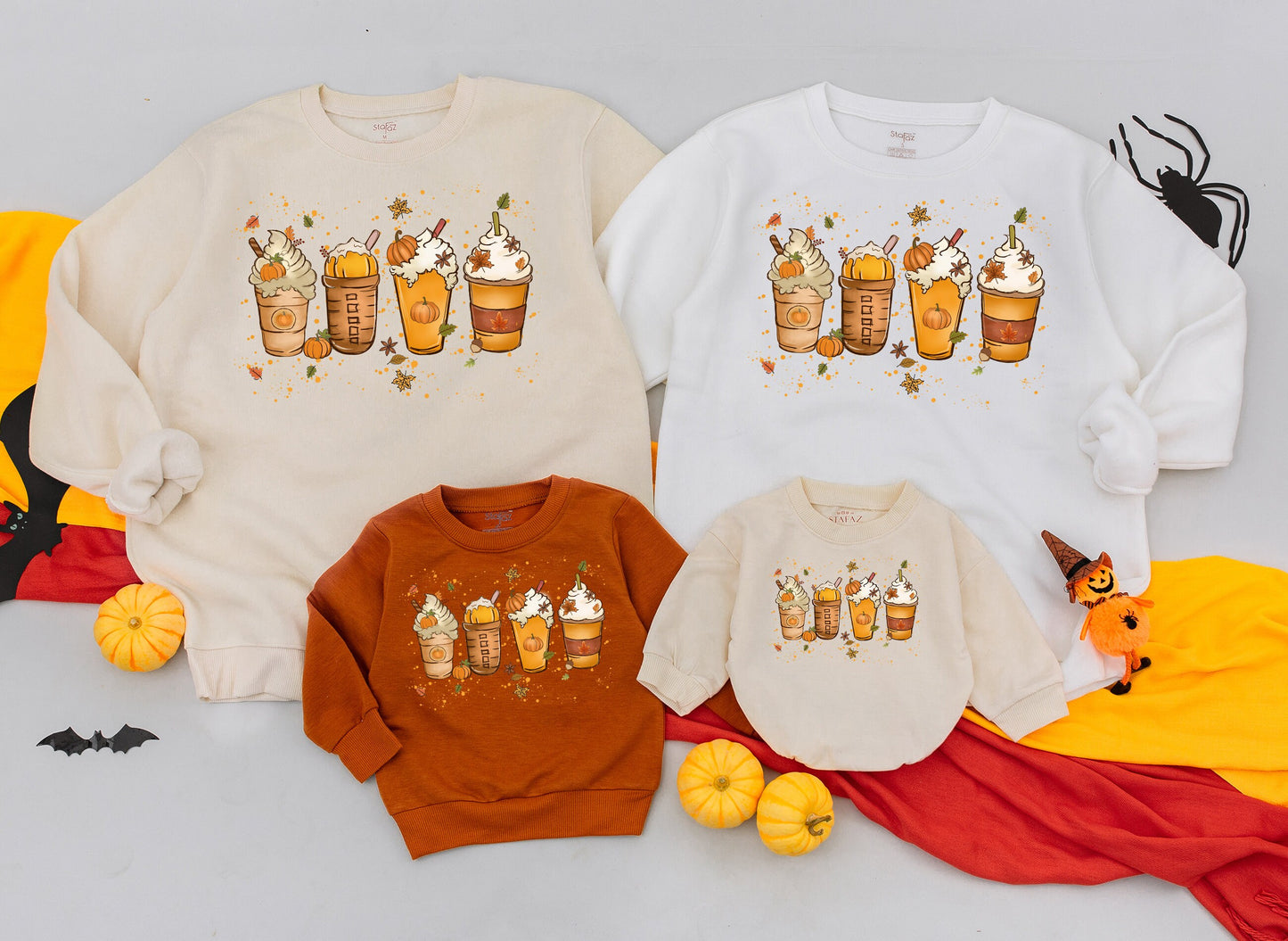 Cozy Pumpkin Spice Latte Family Sweatshirt Fall Coffee & Halloween Matching Outfits Mama & Me Autumn Vibes