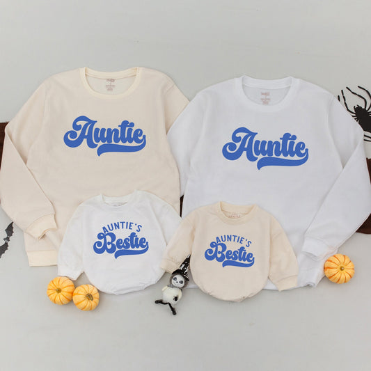 Personalized Retro Auntie & Bestie Matching Sweatshirts Bold Blue Vintage Aunt Niece Nephew Gift First Time Aunt Mother's Day
