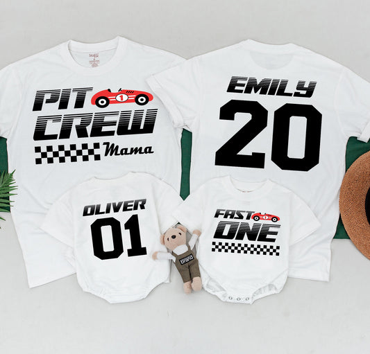 Fast One Race Car Birthday Family Matching Shirts Pit Crew 1st Birthday Boy Racing Outfit