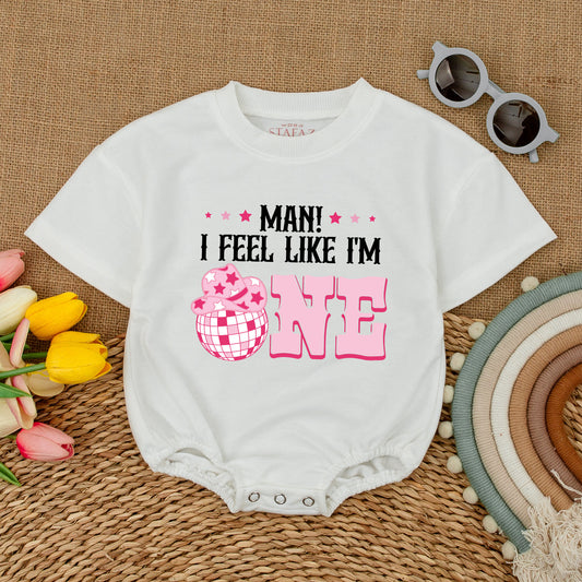 Groovy Cowgirl First Birthday Romper 'Man I Feel Like I'm One' Outfit Short Sleeve My First Rodeo Baby Clothes