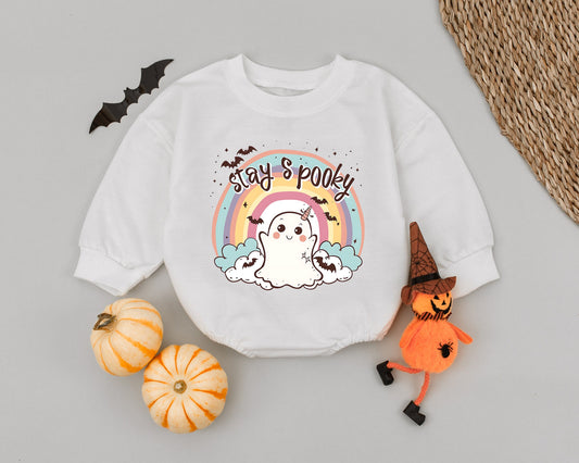 Stay Spooky Ghost Romper Pastel Rainbow Halloween Baby Outfit Cute Unicorn Horn Bodysuit Funny Boo First Halloween Costume Adorable Baby Clothes 137