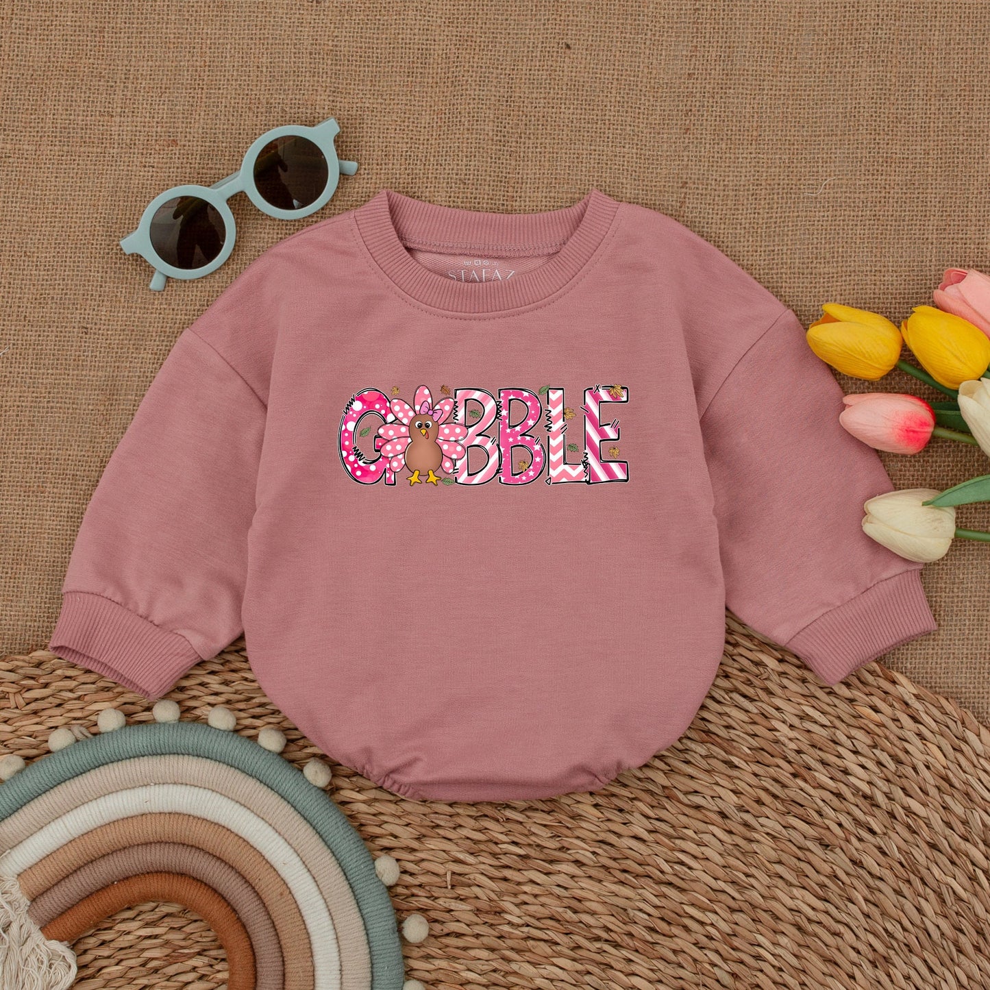 Retro Thanksgiving Bubble Romper - Fall Baby Outfit, Shower Gift